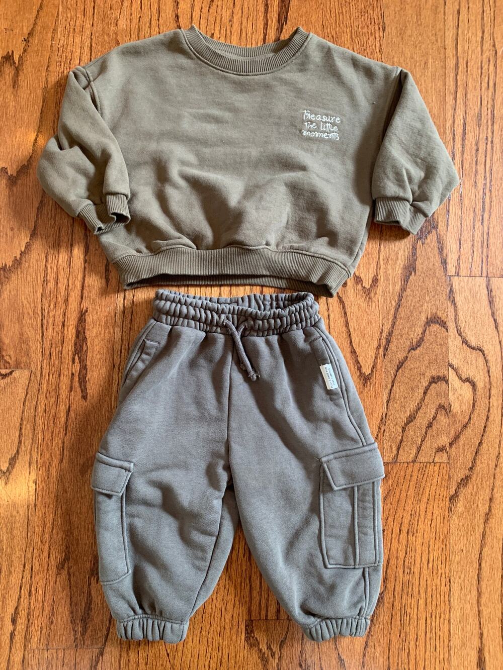Zara 'Treasure the Little Moments' Cotton Blend Sweatsuit | Brown | 1 1/2 years